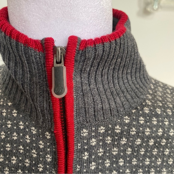 Eddie Bauer Gray and Red Patterned Zip-Up wool Nordic style women’s Sweater - Picture 4 of 11